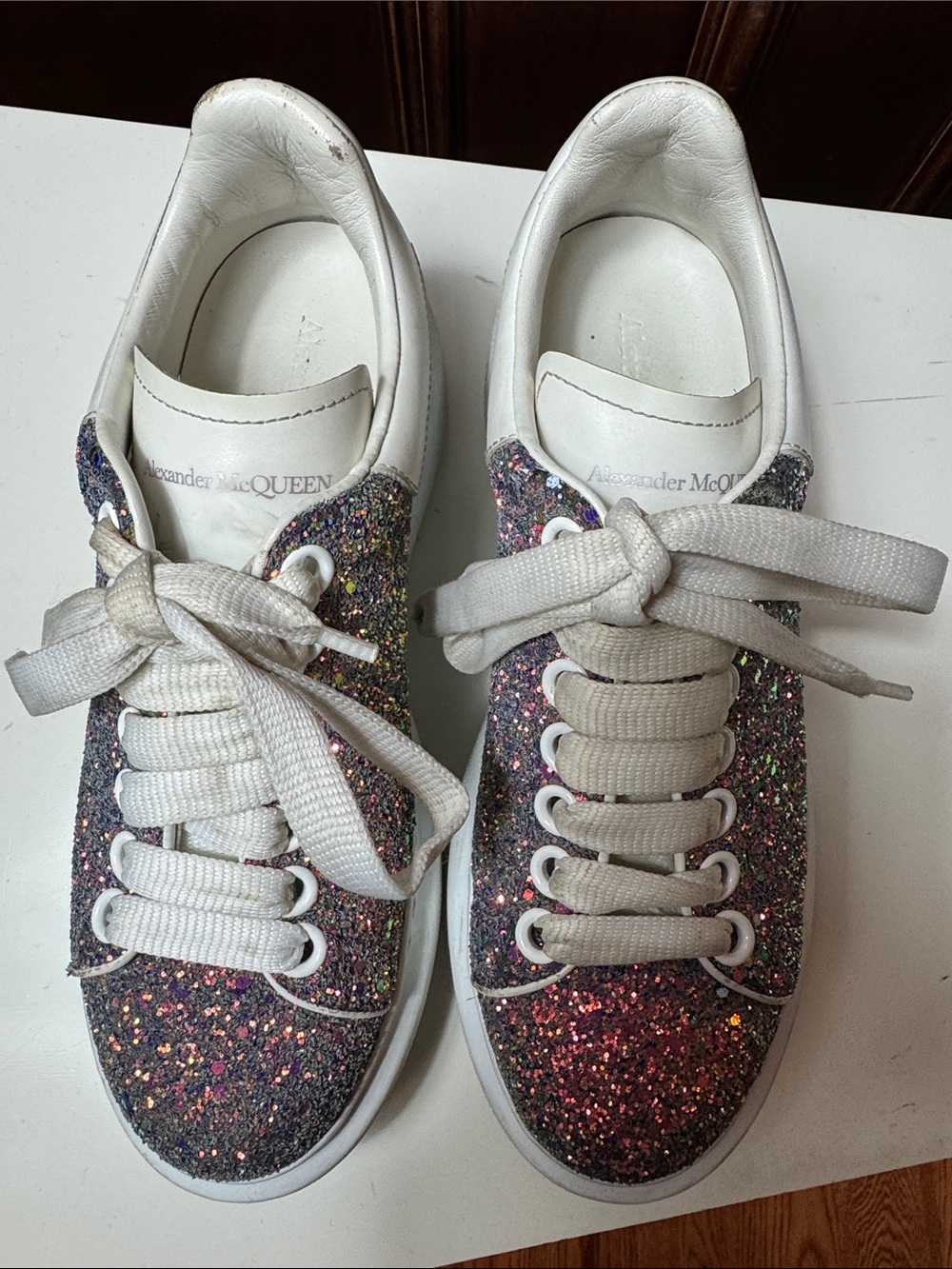 Alexander McQueen Galaxy Glitter Multicolor Oversized Sneakers with White Collar